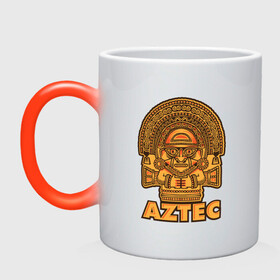 Кружка хамелеон с принтом Aztec Ацтеки в Петрозаводске, керамика | меняет цвет при нагревании, емкость 330 мл | ацтеки | ацтекская империя | индеец | индейцы | символ | фигурка