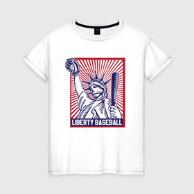 Женская футболка хлопок с принтом Бейсбол Liberty city в Петрозаводске, 100% хлопок | прямой крой, круглый вырез горловины, длина до линии бедер, слегка спущенное плечо | baseball | liberty | usa | бейсбол | либерти | либерти ситти