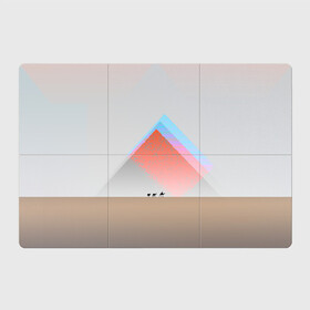 Магнитный плакат 3Х2 с принтом Пустынный мираж в Петрозаводске, Полимерный материал с магнитным слоем | 6 деталей размером 9*9 см | верблюды | глюк | караван | пирамиды | путник | треугольник | цветовой шум