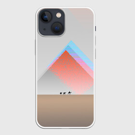 Чехол для iPhone 13 mini с принтом Пустынный мираж в Петрозаводске,  |  | верблюды | глюк | караван | пирамиды | путник | треугольник | цветовой шум