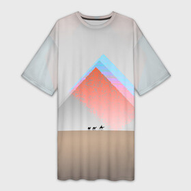 Платье-футболка 3D с принтом Пустынный мираж в Петрозаводске,  |  | верблюды | глюк | караван | пирамиды | путник | треугольник | цветовой шум