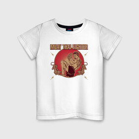 Детская футболка хлопок с принтом MUAY THAI FIGHTER в Петрозаводске, 100% хлопок | круглый вырез горловины, полуприлегающий силуэт, длина до линии бедер | fighter | muay thai | боец | драки | карате | муай тай | мутай