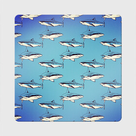 Магнит виниловый Квадрат с принтом Акулы Паттерн в Петрозаводске, полимерный материал с магнитным слоем | размер 9*9 см, закругленные углы | Тематика изображения на принте: shark | акулы | иллюстрация | морские жители | морские обитатели | паттерн | рисунок | рыбы