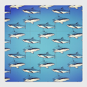 Магнитный плакат 3Х3 с принтом Акулы Паттерн в Петрозаводске, Полимерный материал с магнитным слоем | 9 деталей размером 9*9 см | Тематика изображения на принте: shark | акулы | иллюстрация | морские жители | морские обитатели | паттерн | рисунок | рыбы
