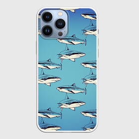 Чехол для iPhone 13 Pro Max с принтом Акулы Паттерн в Петрозаводске,  |  | Тематика изображения на принте: shark | акулы | иллюстрация | морские жители | морские обитатели | паттерн | рисунок | рыбы