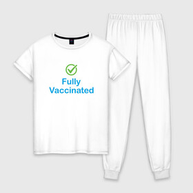 Женская пижама хлопок с принтом Полная вакцинация в Петрозаводске, 100% хлопок | брюки и футболка прямого кроя, без карманов, на брюках мягкая резинка на поясе и по низу штанин | Тематика изображения на принте: coronavirus | covid19 | virus | вакцина | вакцинация | вирус | грипп | заражение | здоровье | иммунитет | инфекция | карантин | корона | коронавирус | маска | пандемия | прививка | самоизоляция | спутник