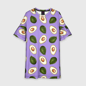 Детское платье 3D с принтом Авокадо паттерн в Петрозаводске, 100% полиэстер | прямой силуэт, чуть расширенный к низу. Круглая горловина, на рукавах — воланы | avocado | авокадо | авокадо паттерн | авокадо с косточкой | еда | зеленый | косточка | овощ | орнамент | паттерн | полезное питание | узор | фиолетовый