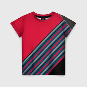 Детская футболка 3D с принтом Абстрактный асимметричный  в Петрозаводске, 100% гипоаллергенный полиэфир | прямой крой, круглый вырез горловины, длина до линии бедер, чуть спущенное плечо, ткань немного тянется | Тематика изображения на принте: асимметричный | комбинированный | косые полосы | красный | красный и синий | креативный | модный | молодежный | мужской | синие полосы