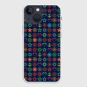 Чехол для iPhone 13 mini с принтом Морской разноцветный узор в Петрозаводске,  |  | абстрактный | детский | звезда | малышам | мальчиковый | модный | молодежный | море | синий | современный | якорь