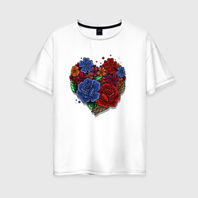 Женская футболка хлопок Oversize с принтом Цветочное сердце в Петрозаводске, 100% хлопок | свободный крой, круглый ворот, спущенный рукав, длина до линии бедер
 | colorful | love | иллюстрация | роза | цветок | цветы