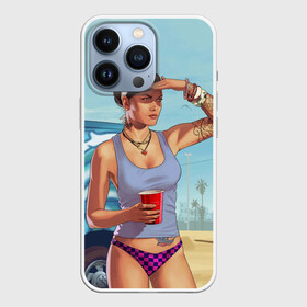 Чехол для iPhone 13 Pro с принтом girl with coffee в Петрозаводске,  |  | art | beach | car | game | grand theft auto v | gta 5 | gta online | sand | sky | арт | гта 5 | гта онлайн | игра | машина | небо | песок | пляж