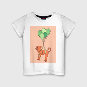 Детская футболка хлопок с принтом собака в Петрозаводске, 100% хлопок | круглый вырез горловины, полуприлегающий силуэт, длина до линии бедер | dog | воздушные шарики | летающая собака | полет | собака