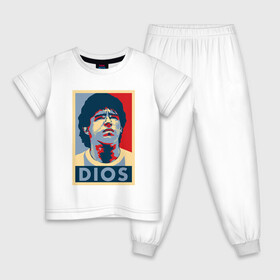 Детская пижама хлопок с принтом Dios - Maradona в Петрозаводске, 100% хлопок |  брюки и футболка прямого кроя, без карманов, на брюках мягкая резинка на поясе и по низу штанин
 | Тематика изображения на принте: argentina | diego | football | maradona | messi | аргентина | гол | диего | игрок | марадона | месси | мяч | рука бога | спорт | футбол | футболист | чемпион