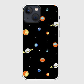 Чехол для iPhone 13 mini с принтом Планеты в космосе в Петрозаводске,  |  | венера | звезды | земля | иллюстрация | космос | паттерн | планеты | рисунок | сатурн | черный | юпитер