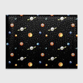 Обложка для студенческого билета с принтом Планеты в космосе в Петрозаводске, натуральная кожа | Размер: 11*8 см; Печать на всей внешней стороне | венера | звезды | земля | иллюстрация | космос | паттерн | планеты | рисунок | сатурн | черный | юпитер