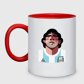 Кружка двухцветная с принтом Football - Maradona в Петрозаводске, керамика | объем — 330 мл, диаметр — 80 мм. Цветная ручка и кайма сверху, в некоторых цветах — вся внутренняя часть | Тематика изображения на принте: argentina | diego | football | maradona | messi | аргентина | гол | диего | игрок | марадона | месси | мяч | рука бога | спорт | футбол | футболист | чемпион