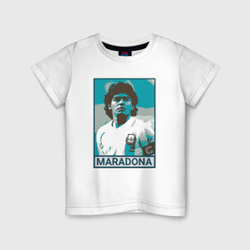 Детская футболка хлопок с принтом Maradona в Петрозаводске, 100% хлопок | круглый вырез горловины, полуприлегающий силуэт, длина до линии бедер | argentina | diego | football | maradona | messi | аргентина | гол | диего | игрок | марадона | месси | мяч | рука бога | спорт | футбол | футболист | чемпион