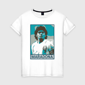 Женская футболка хлопок с принтом Maradona в Петрозаводске, 100% хлопок | прямой крой, круглый вырез горловины, длина до линии бедер, слегка спущенное плечо | argentina | diego | football | maradona | messi | аргентина | гол | диего | игрок | марадона | месси | мяч | рука бога | спорт | футбол | футболист | чемпион