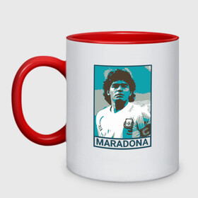 Кружка двухцветная с принтом Maradona в Петрозаводске, керамика | объем — 330 мл, диаметр — 80 мм. Цветная ручка и кайма сверху, в некоторых цветах — вся внутренняя часть | Тематика изображения на принте: argentina | diego | football | maradona | messi | аргентина | гол | диего | игрок | марадона | месси | мяч | рука бога | спорт | футбол | футболист | чемпион