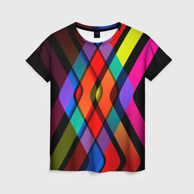 Женская футболка 3D с принтом Симметрия красок в Петрозаводске, 100% полиэфир ( синтетическое хлопкоподобное полотно) | прямой крой, круглый вырез горловины, длина до линии бедер | арт | красочность | прямоугольник | симметрия | цвета