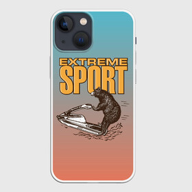 Чехол для iPhone 13 mini с принтом Медведь экстремальный спорт в Петрозаводске,  |  | медведь | медвежонок | миша | мишка | спорт | экстрим