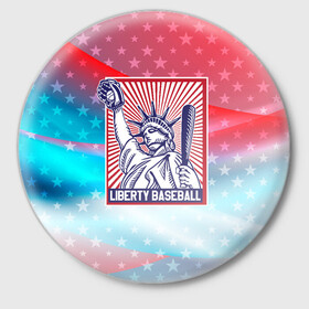 Значок с принтом Бейсбол Liberty city в Петрозаводске,  металл | круглая форма, металлическая застежка в виде булавки | baseball | liberty | usa | бейсбол | либерти | либерти ситти