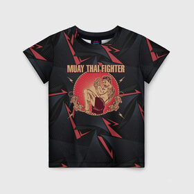 Детская футболка 3D с принтом MUAY THAI FIGHTER в Петрозаводске, 100% гипоаллергенный полиэфир | прямой крой, круглый вырез горловины, длина до линии бедер, чуть спущенное плечо, ткань немного тянется | fighter | muay thai | боец | драки | карате | муай тай | мутай