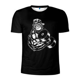Мужская футболка 3D спортивная с принтом Ironmonkey в Петрозаводске, 100% полиэстер с улучшенными характеристиками | приталенный силуэт, круглая горловина, широкие плечи, сужается к линии бедра | fitness | gorilla | gym | monkey | power | sport | strength | горилла | качалка | мощь | сила | спорт | фитнес