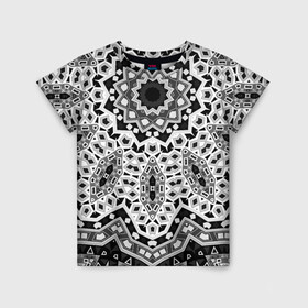 Детская футболка 3D с принтом Черно-белый орнамент  в Петрозаводске, 100% гипоаллергенный полиэфир | прямой крой, круглый вырез горловины, длина до линии бедер, чуть спущенное плечо, ткань немного тянется | калейдоскоп | круглый орнамент | орнамент | серый | серый и черный | современный | черно белый