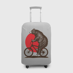 Чехол для чемодана 3D с принтом Медведь на велосиеде в Петрозаводске, 86% полиэфир, 14% спандекс | двустороннее нанесение принта, прорези для ручек и колес | вело | велосипед | медведь | солнце | спорт | япония