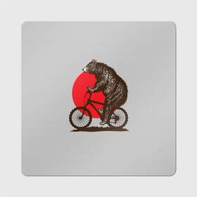 Магнит виниловый Квадрат с принтом Медведь на велосиеде в Петрозаводске, полимерный материал с магнитным слоем | размер 9*9 см, закругленные углы | вело | велосипед | медведь | солнце | спорт | япония