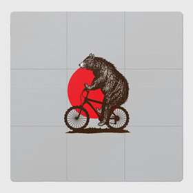 Магнитный плакат 3Х3 с принтом Медведь на велосиеде в Петрозаводске, Полимерный материал с магнитным слоем | 9 деталей размером 9*9 см | вело | велосипед | медведь | солнце | спорт | япония