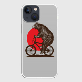 Чехол для iPhone 13 mini с принтом Медведь на велосиеде в Петрозаводске,  |  | Тематика изображения на принте: вело | велосипед | медведь | солнце | спорт | япония