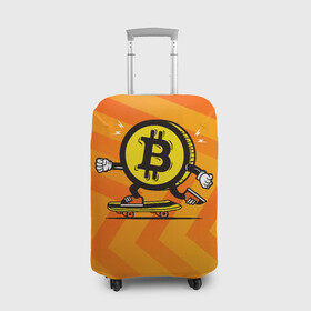 Чехол для чемодана 3D с принтом Биткоин на скейте в Петрозаводске, 86% полиэфир, 14% спандекс | двустороннее нанесение принта, прорези для ручек и колес | bitcoin | альткоин | битки | биткоин | биток | крипта | криптовалюта | монета | сатоши