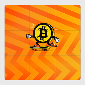 Магнитный плакат 3Х3 с принтом Биткоин на скейте в Петрозаводске, Полимерный материал с магнитным слоем | 9 деталей размером 9*9 см | bitcoin | альткоин | битки | биткоин | биток | крипта | криптовалюта | монета | сатоши