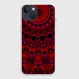Чехол для iPhone 13 с принтом Акварельный калейдоскоп в Петрозаводске,  |  | женский | калейдоскоп | красный | модный | цветочный узор | черный | этнический