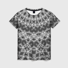 Женская футболка 3D с принтом Черно белый круглый узор  в Петрозаводске, 100% полиэфир ( синтетическое хлопкоподобное полотно) | прямой крой, круглый вырез горловины, длина до линии бедер | калейдоскоп | мозаика | орнамент | серый | темный | черно белый | этнический