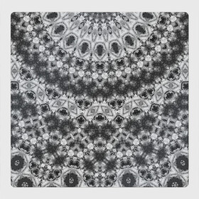 Магнитный плакат 3Х3 с принтом Черно белый круглый узор  в Петрозаводске, Полимерный материал с магнитным слоем | 9 деталей размером 9*9 см | калейдоскоп | мозаика | орнамент | серый | темный | черно белый | этнический