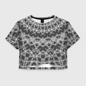 Женская футболка Crop-top 3D с принтом Черно белый круглый узор  в Петрозаводске, 100% полиэстер | круглая горловина, длина футболки до линии талии, рукава с отворотами | калейдоскоп | мозаика | орнамент | серый | темный | черно белый | этнический