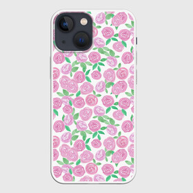 Чехол для iPhone 13 mini с принтом Розовые акварельные розы в Петрозаводске,  |  | акварель | акварельные цветы | детский | для женщин | модный | розовый | розы | цветы
