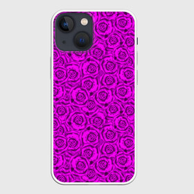 Чехол для iPhone 13 mini с принтом Яркий цветочный неоновый узор в Петрозаводске,  |  | детский | женский | малиновый | неоновый узор | розы | ярко розовый