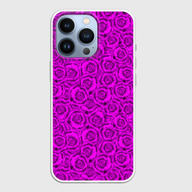 Чехол для iPhone 13 Pro с принтом Яркий цветочный неоновый узор в Петрозаводске,  |  | детский | женский | малиновый | неоновый узор | розы | ярко розовый