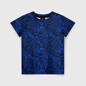 Детская футболка 3D с принтом Черно-синий геометрический   в Петрозаводске, 100% гипоаллергенный полиэфир | прямой крой, круглый вырез горловины, длина до линии бедер, чуть спущенное плечо, ткань немного тянется | абстрактный | геометрические фигуры | геометрический | модный | молодежный | полосы | синий | синий и черный