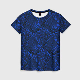 Женская футболка 3D с принтом Черно-синий геометрический   в Петрозаводске, 100% полиэфир ( синтетическое хлопкоподобное полотно) | прямой крой, круглый вырез горловины, длина до линии бедер | абстрактный | геометрические фигуры | геометрический | модный | молодежный | полосы | синий | синий и черный