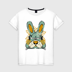 Женская футболка хлопок с принтом Безумный кролик в Петрозаводске, 100% хлопок | прямой крой, круглый вырез горловины, длина до линии бедер, слегка спущенное плечо | rabbit | безумие | животное | заяц | зверь | крол | кролик | трус