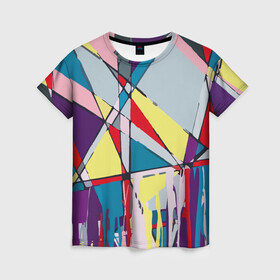 Женская футболка 3D с принтом Cubisme в Петрозаводске, 100% полиэфир ( синтетическое хлопкоподобное полотно) | прямой крой, круглый вырез горловины, длина до линии бедер | графика. линия | картина | краска | кубизм