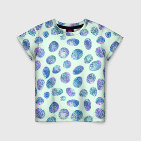 Детская футболка 3D с принтом Драгоценные синие камни  в Петрозаводске, 100% гипоаллергенный полиэфир | прямой крой, круглый вырез горловины, длина до линии бедер, чуть спущенное плечо, ткань немного тянется | абстракция | драгоценные камни | зеленый | нежный принт | синий | сияние | фиолетовый | цвет