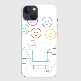 Чехол для iPhone 13 с принтом фигуры в Петрозаводске,  |  | forms | rainbow | smiles | squares | triangles | квадраты | радуга | смайлы | треугольники | улыбки
emoticons | фигуры