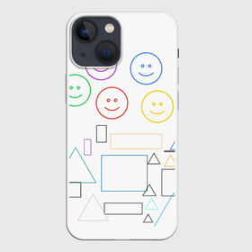 Чехол для iPhone 13 mini с принтом фигуры в Петрозаводске,  |  | forms | rainbow | smiles | squares | triangles | квадраты | радуга | смайлы | треугольники | улыбки
emoticons | фигуры