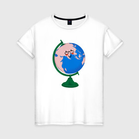 Женская футболка хлопок с принтом глобус в Петрозаводске, 100% хлопок | прямой крой, круглый вырез горловины, длина до линии бедер, слегка спущенное плечо | география | глобус | планета | уроки | учитель | школа